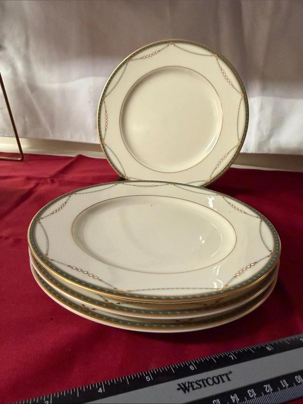 Vintage Mikasa Salad Plates Set, Laurent Teal & Gold, set/4